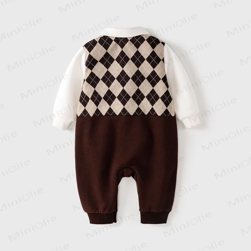 Baby Boy Bear Diamond Plaid Romper - image 2
