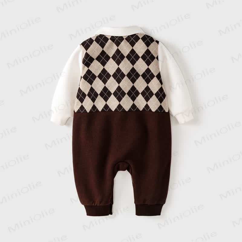 Baby Boy Bear Diamond Plaid Romper - image 2