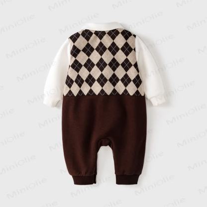 Baby Boy Bear Diamond Plaid Romper - image 2