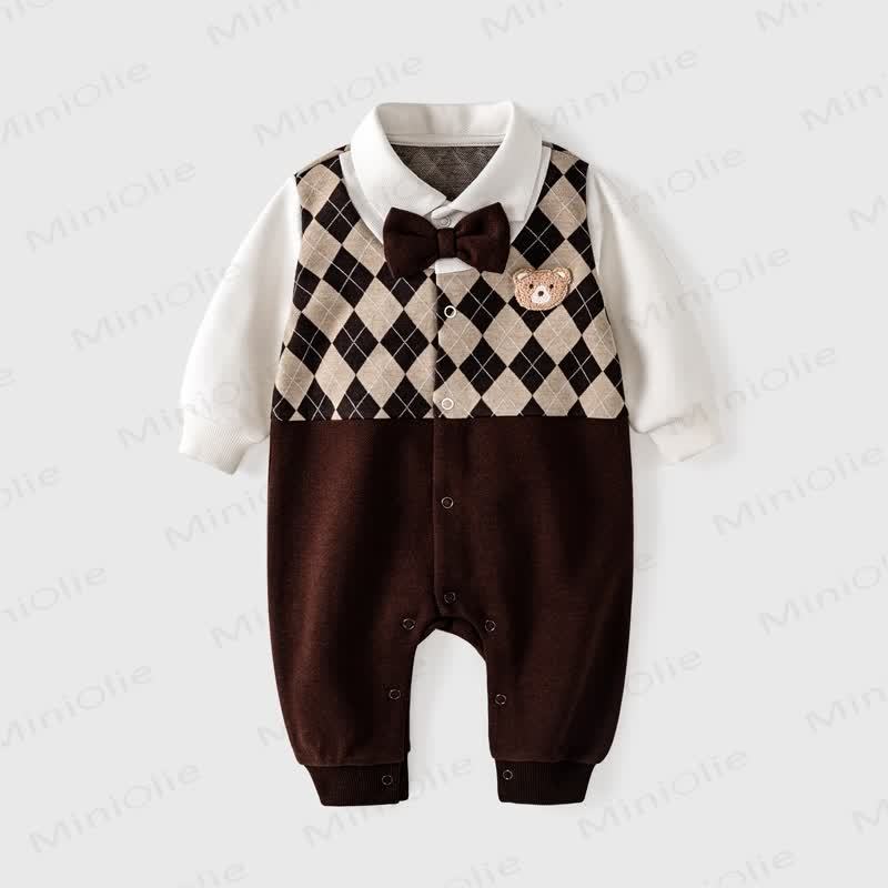 Baby Boy Bear Diamond Plaid Romper - Coffee - 18-24M - image 1
