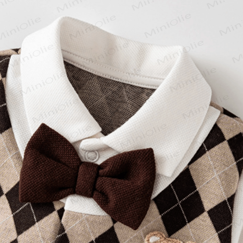 Baby Boy Bear Diamond Plaid Romper - image 3