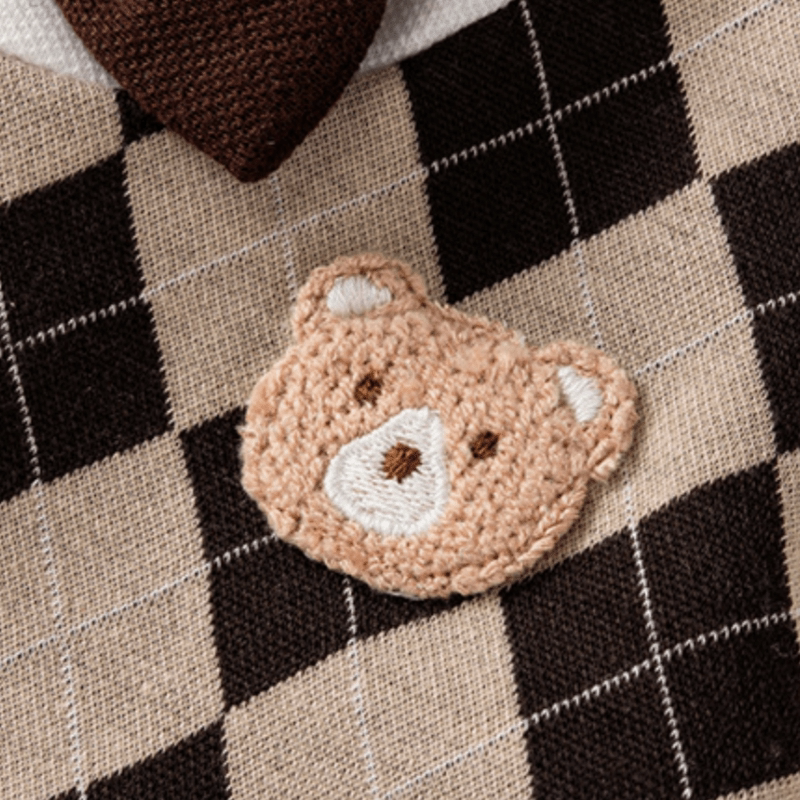 Baby Boy Bear Diamond Plaid Romper - image 5