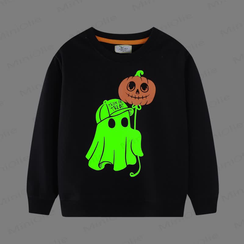 Kid Boy Ghost Jack-o'-lantern Black Sweatshirt - Black - 7Y - image 1