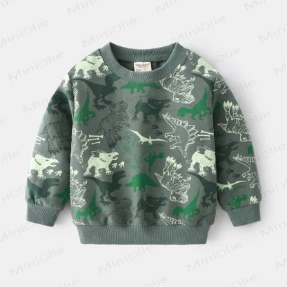Kid Boy Dinosaurs Grey Green Sweatshirt - Grey Green - 8Y - image 1