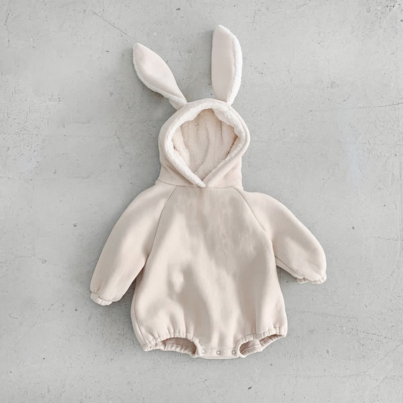 Baby Fleece Lined Solid Color Hooded Bodysuit - Beige - 18-24M - image 1