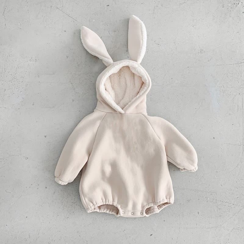 Baby Fleece Lined Solid Color Hooded Bodysuit - Beige - 18-24M - image 1