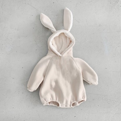 Baby Fleece Lined Solid Color Hooded Bodysuit - Beige - 18-24M - image 1