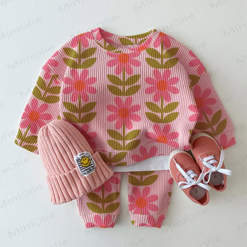 Baby Toddler Pink Sunflower Waffle 2-piece Set - Pink - 3-5T - image 1
