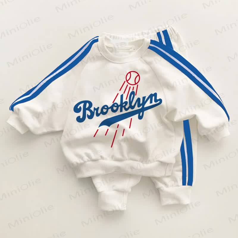 BROOKLYN & Baseball Baby Toddler Blue Striped 2-piece Set - White&Blue - 3-5T - image 1