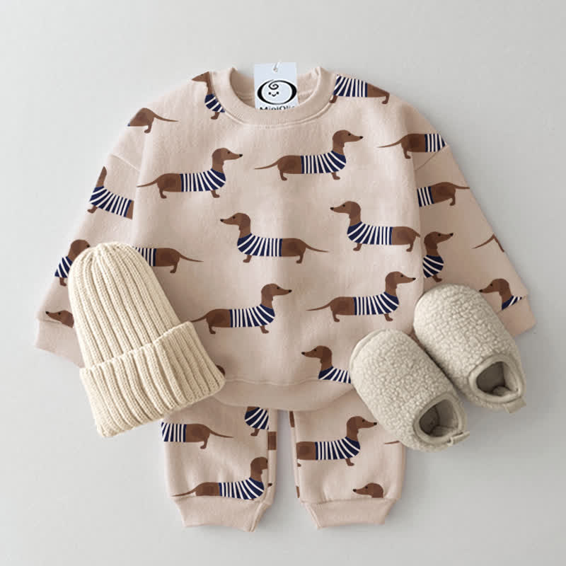 Baby Dachshund 2-piece Beige Set - Beige - 2-3T - image 1