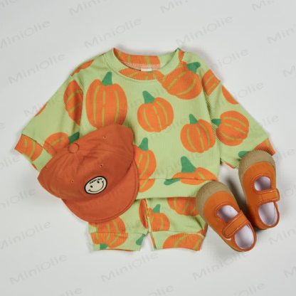 Baby Toddler Pumpkin Green Waffle 2-piece Set - Green - 3-5T - image 1