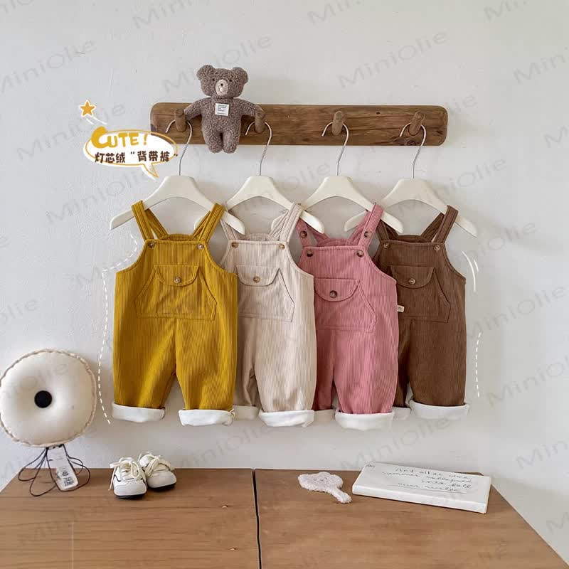 Baby Toddler Solid Color Cord Fleece Overalls - image 2