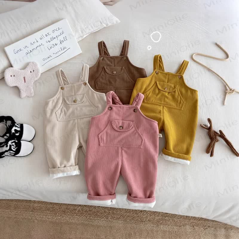 Baby Toddler Solid Color Cord Fleece Overalls - image 1