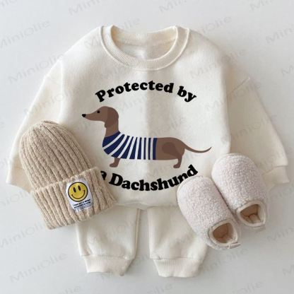 PROTECTED BY A  DACHSHUND Baby 2-piece White Set - White - 2-3T - image 1