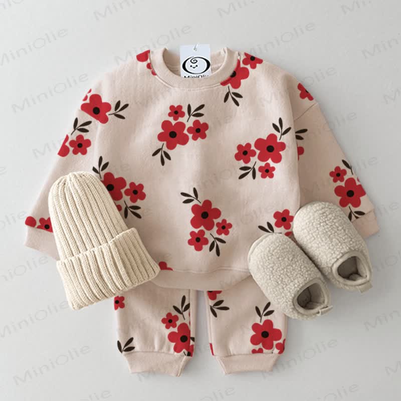Baby Red Flower 2-piece Beige Set