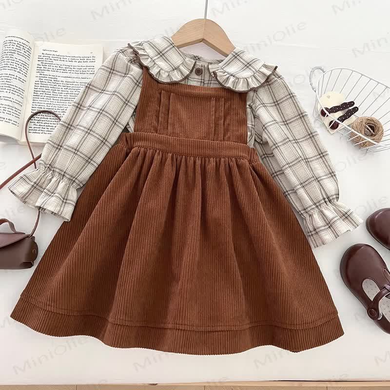 Toddler Corduroy Dress and Plaid Shirt - Brown - 5-7T - image 1