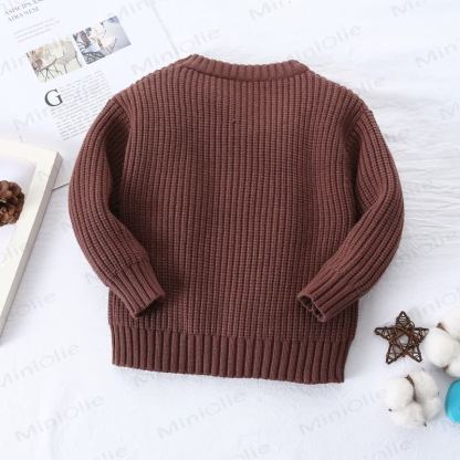 Kid Solid Color Crew Neck Knitted Sweater - image 9