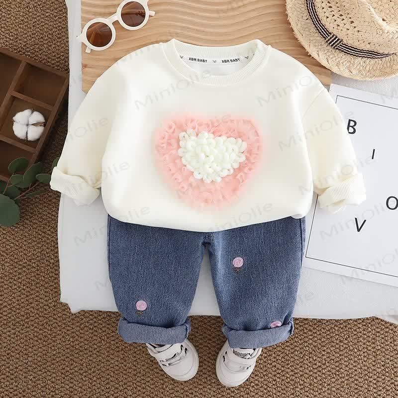 Baby Toddler Girl Love Sweater/Denim Pants 2-Piece Set - White - 5-7T - image 5