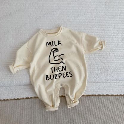 MILK THEN BURPEES Baby Muscle Beige Romper - Beige - 2-3T - image 1