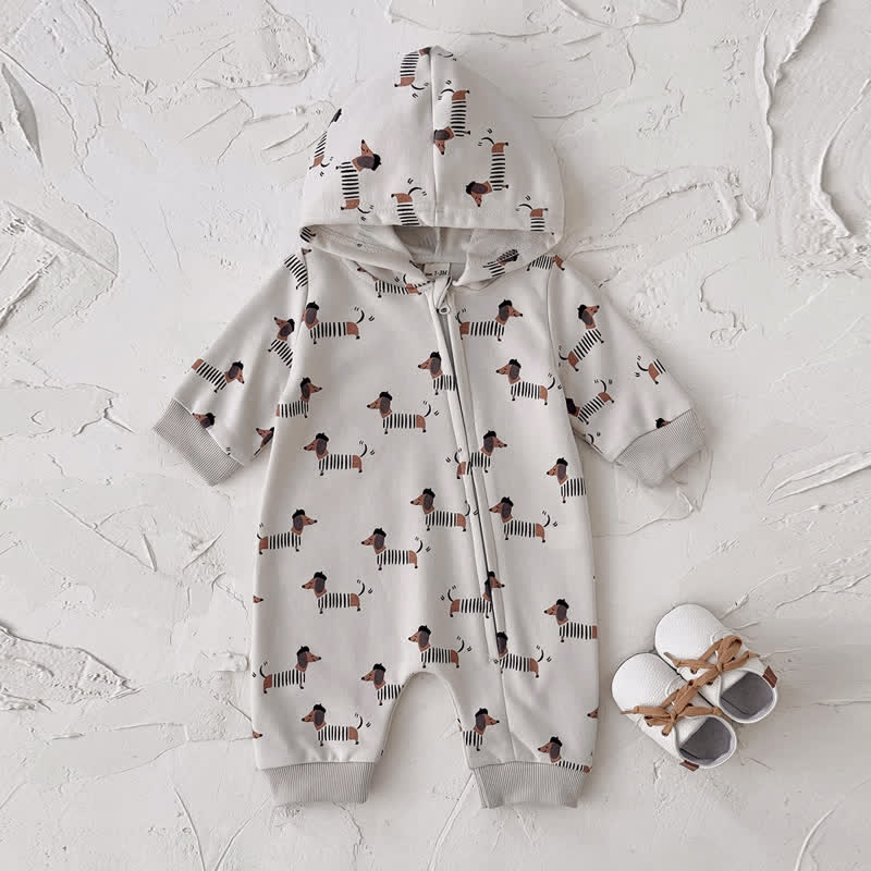 Baby Dachshund Printed Hooded Romper - image 3
