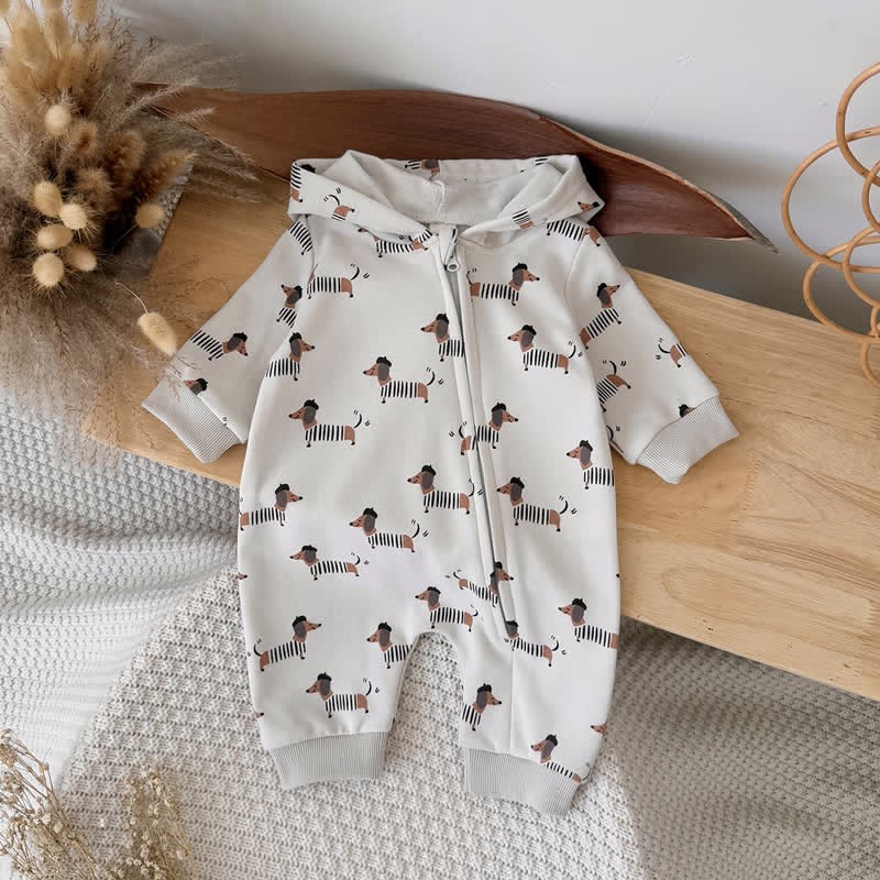 Baby Dachshund Printed Hooded Romper - image 1