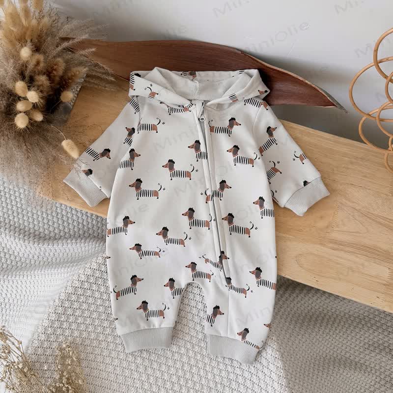 Baby Dachshund Printed Hooded Romper - image 1