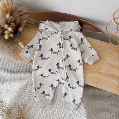 Baby Dachshund Printed Hooded Romper - image 1