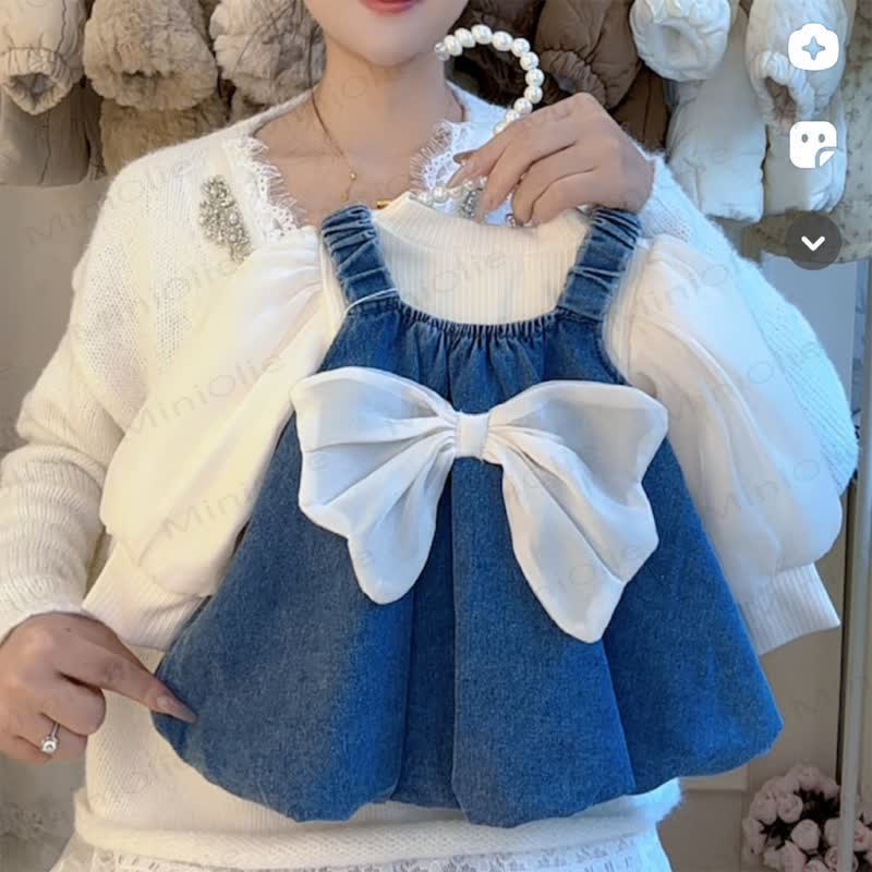 Baby Toddler Bow Dress and Mesh Top - Blue - 3-5T - image 1