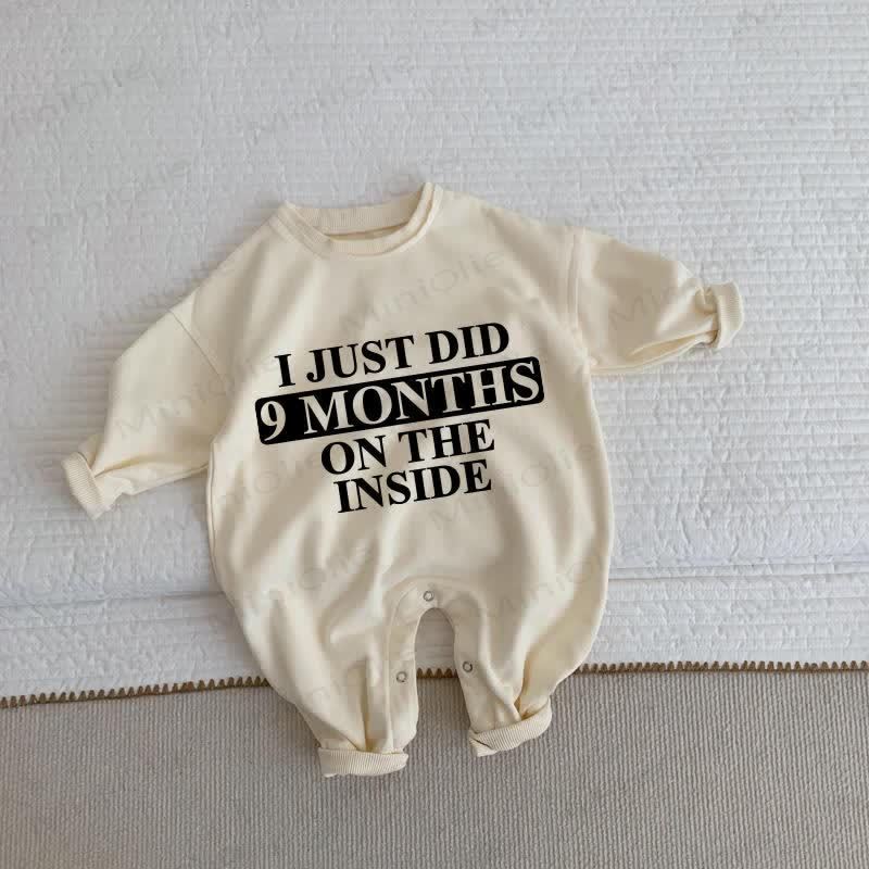 I JUST DID 9 MONTHS ON THE INSIDE Baby Beige Romper - Beige - 2-3T - image 1