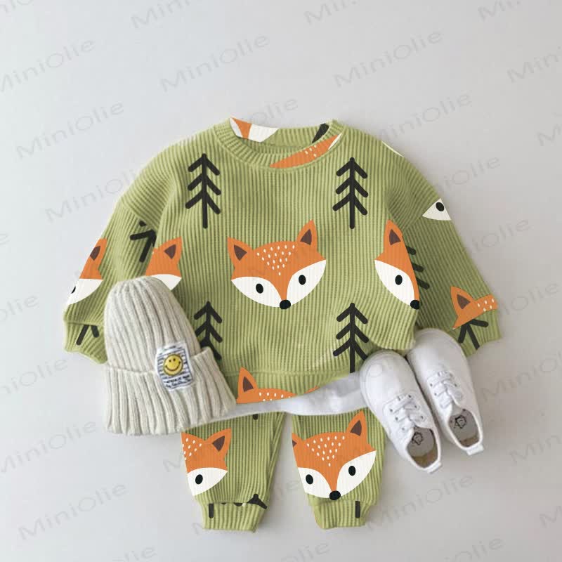 Baby Toddler Fox Green Waffle 2-piece Set - Green - 2-3T - image 1