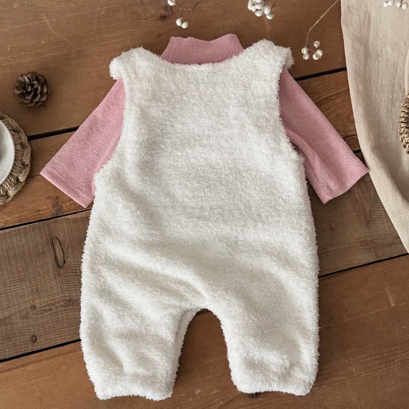 Baby Girl Flower Fleece 2-piece White Romper Set - image 6