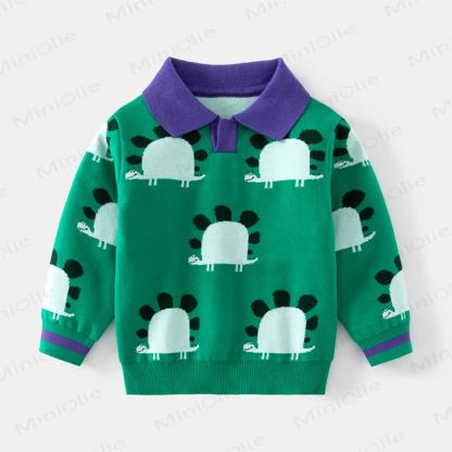Kid Boy Knitted Lapel Sweater - Green - 8Y - image 2
