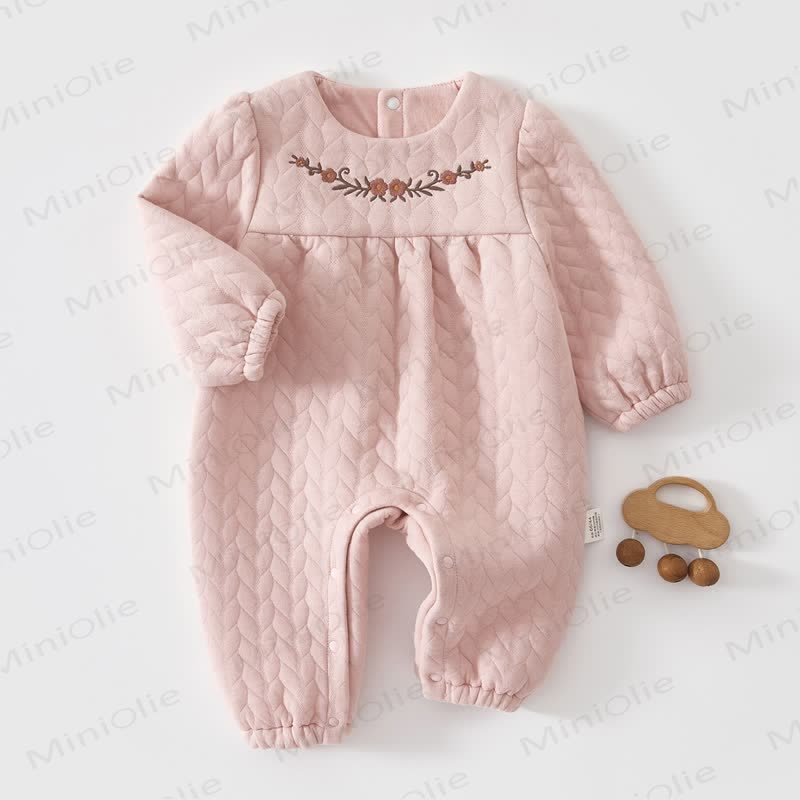 Baby Girl Embroidered Flower Quilted Romper - Pink - 18-24M - image 10
