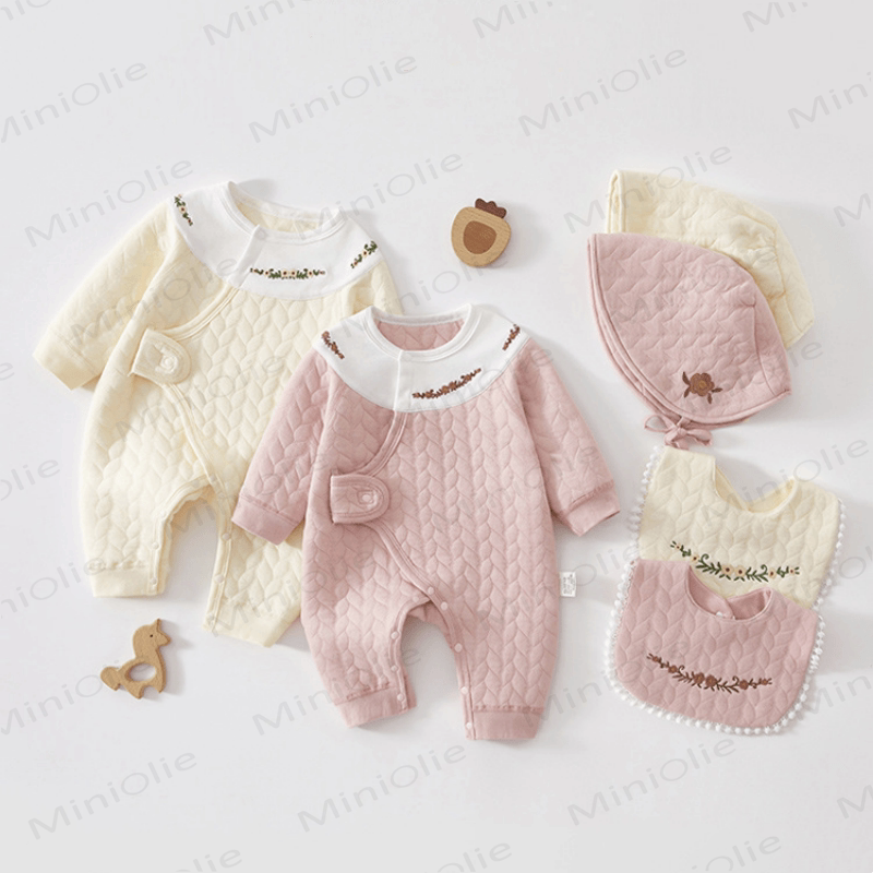 Baby Girl Embroidered Flower Quilted Romper - image 9