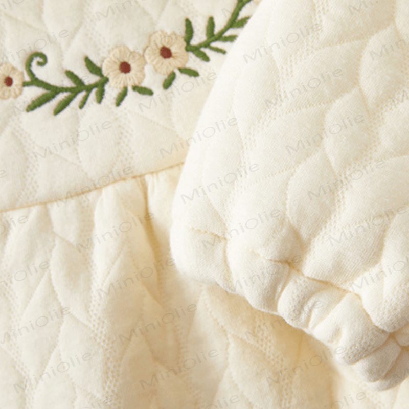 Baby Girl Embroidered Flower Quilted Romper - image 3