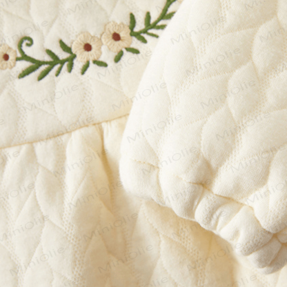Baby Girl Embroidered Flower Quilted Romper - image 3