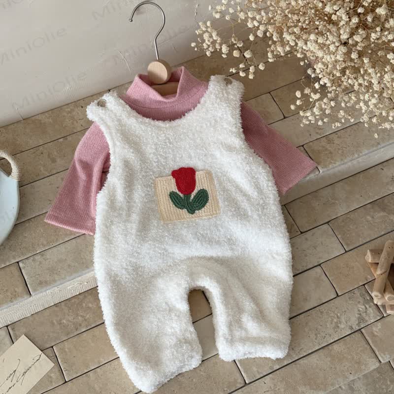 Baby Girl Flower Fleece 2-piece White Romper Set - White - 12-18M - image 1