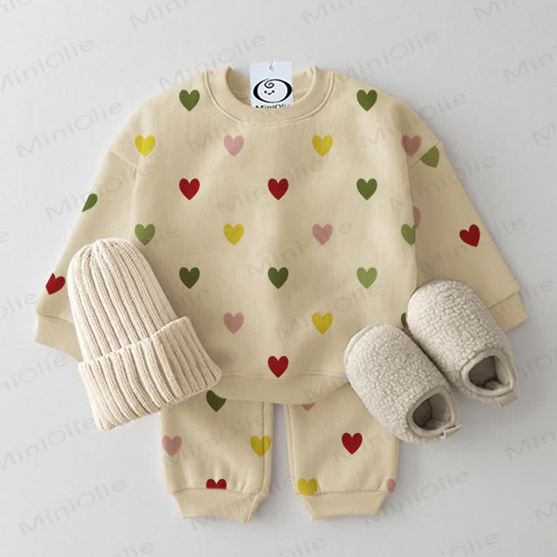 Baby Colorful Heart Sweatshirt and Pants 2-piece Set - Apricot - 2-3T - image 1
