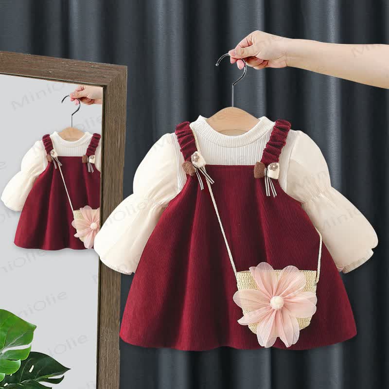 Baby Corduroy Dress with Flower Bag - Red - 2-3T - image 2