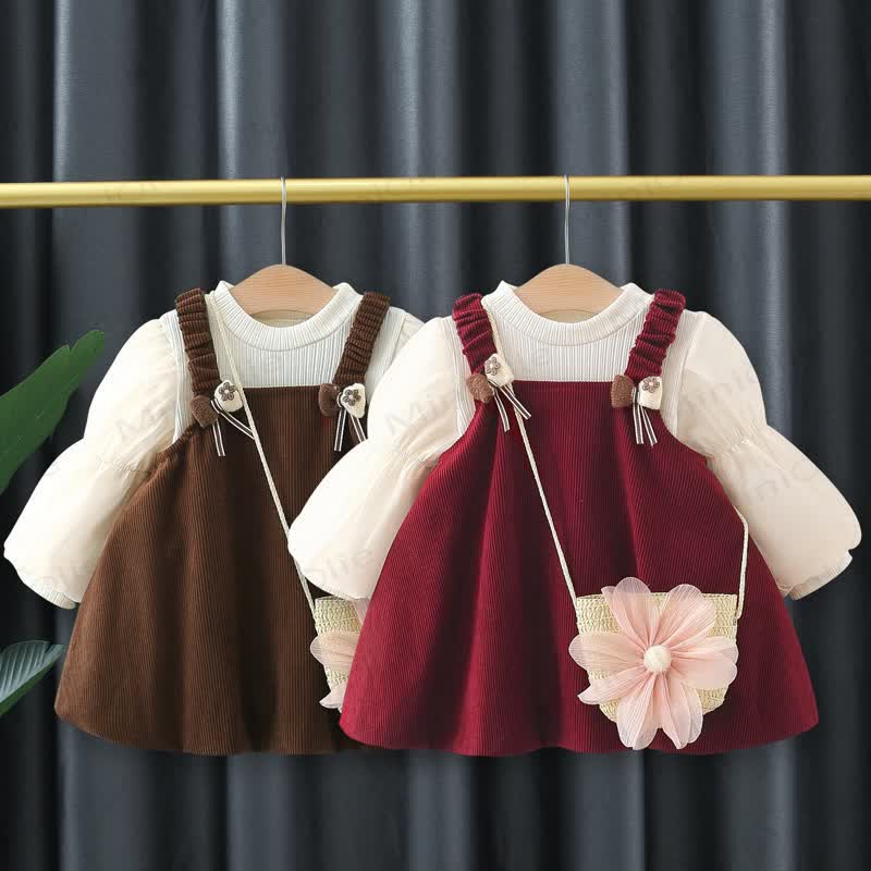 Baby Corduroy Dress with Flower Bag - image 1