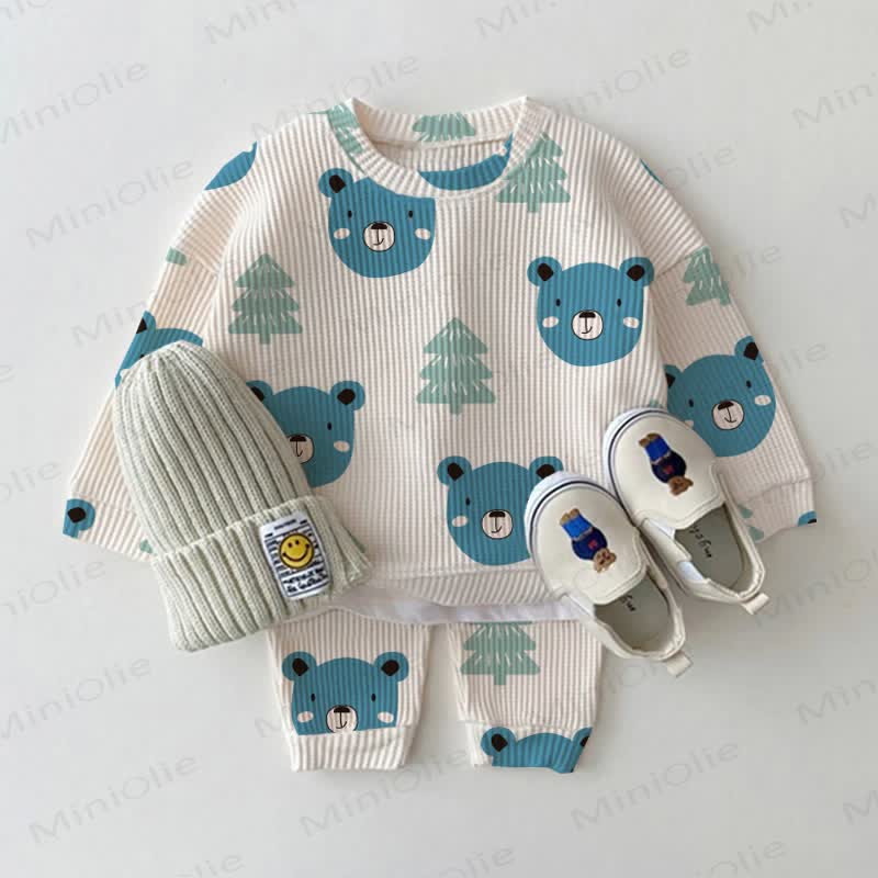 Baby Toddler Blue Bear Waffle 2-piece Set - Apricot - 3-5T - image 1