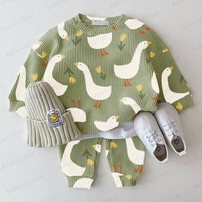 Baby Goose Grey Green Waffle 2-piece Set - Green - 2-3T - image 1