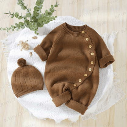 Baby Solid Color Knit Romper with Hat - image 20