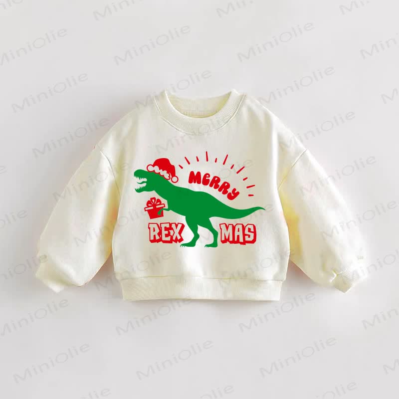 MERRY REXMAS Baby Toddler Dinosaur Sweatshirt - Cream - 3-5T - image 1