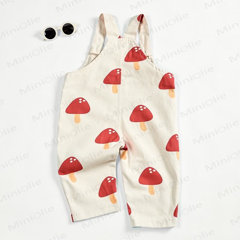 Baby Toddler Red Mushroom White Overalls  - image 3