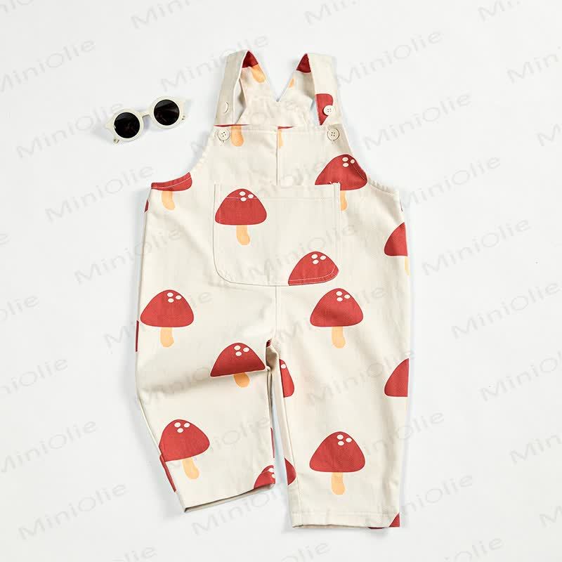 Baby Toddler Red Mushroom White Overalls  - image 2