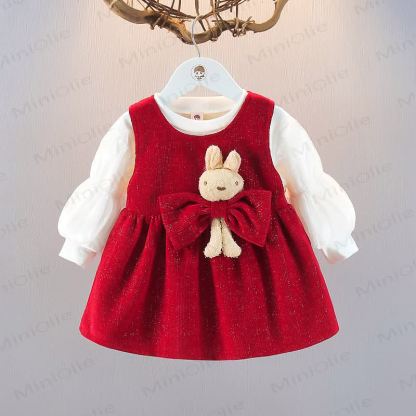 Baby Toddler Bunny Bow Red Dress - Red - 5-7T - image 1