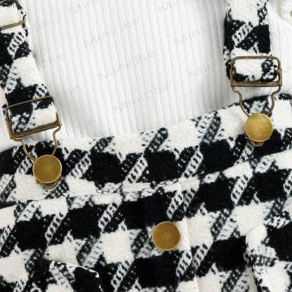 Baby Black White Plaid Suspender Skirt 2-piece Set - image 6