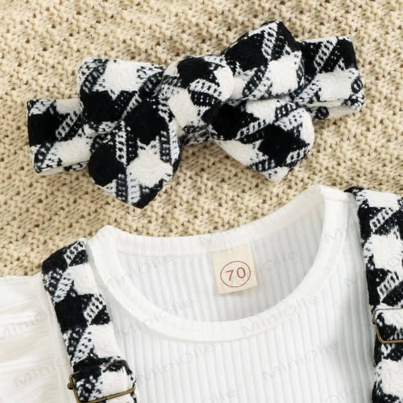 Baby Black White Plaid Suspender Skirt 2-piece Set - image 4