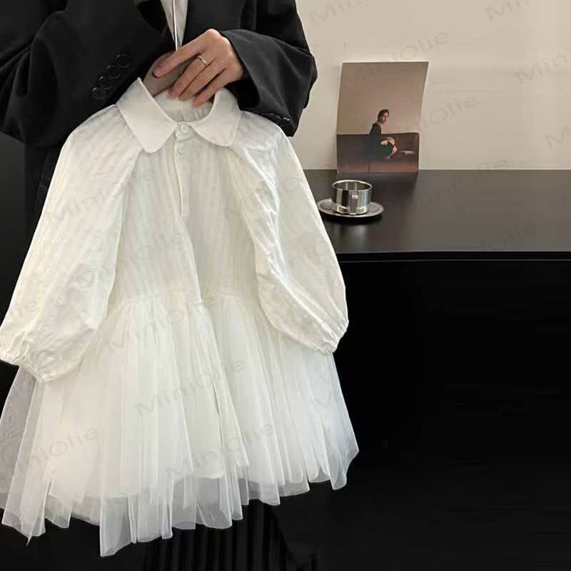 Baby Toddler Girl Solid Color White Mesh Shirt Dress - White - 5-7T - image 1